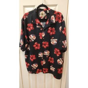 Pussers‎ West Indies Christmas Santa In Paradise Silk Hawaiian Shirt Size Large